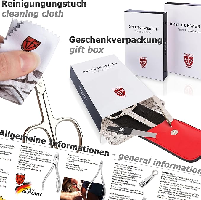 3 Swords Germany - Brand Quality 9-Piece Pedicure kit Set - Callus Remover and Nail Care Tools - Made in Solingen/Germany