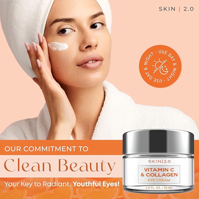 Vitamin C & Collagen Eye Cream – Dermatologist-Tested, Anti-Aging, Korean Skin Care, Brightens Dark Circles & Firms Skin – Hydrating & Nourishing Formula - 95% Natural, Vegan– 1.69 FL. Oz