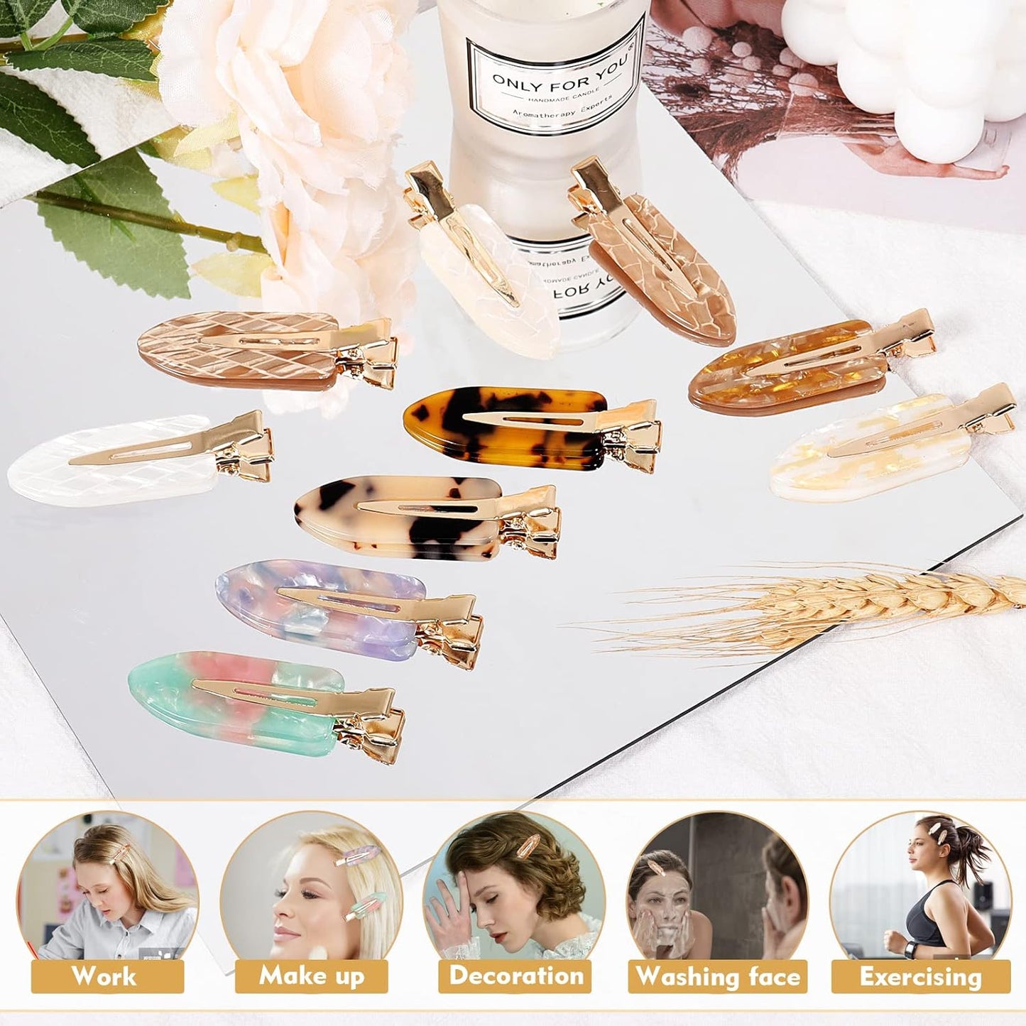 KesaPlan 10PCS No Bend Hair Clips, Acrylic Resin No Crease Hair Clips for Styling, Colorful Creaseless Flat Duckbill Hair Barrette for Makeup Hairstyle Accessories for Women Girls Gifts