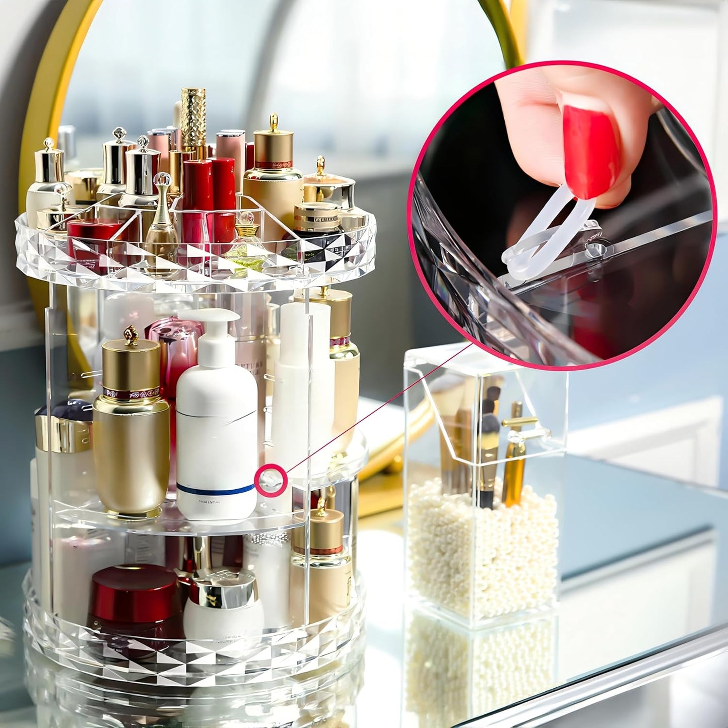 Large Capacity Rotating Acrylic 360 Degree Makeup Organizer 5 Layers Adjustable Cosmetic Storage Standr Best for Perfume Skincare Jewelry Display Dresser