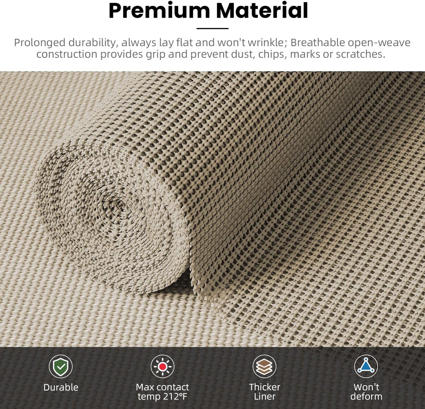 BAGAIL Drawer and Shelf Liner, 17.5 in X 20 Ft Non-Adhesive Shelf Liners for Kitchen Cabinets, Thick Strong Grip Liners for Desk, Shelves, Bathroom Drawers, Cabinet Protection - Beige