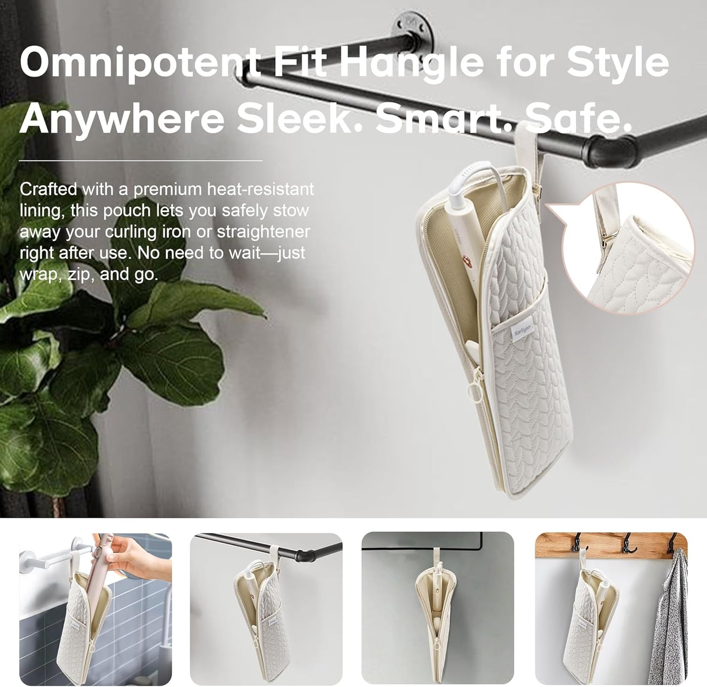 Hot Tools Organizer Heat Resistant Mat Case Hair Tools Holder Travel Bag Portable Hair Styling Tools Cover Pouch for Curling Iron,Flat Iron,Hair Straightener (Beige)