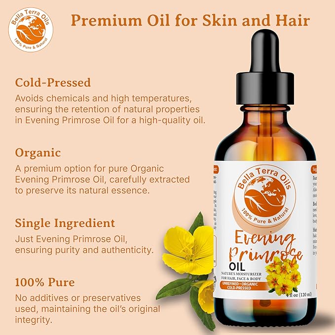Bella Terra Oils Premium Evening Primrose Oil for Radiant Skin – 1gallon, Deep Hydration, Revitalizing, Quick Absorbing