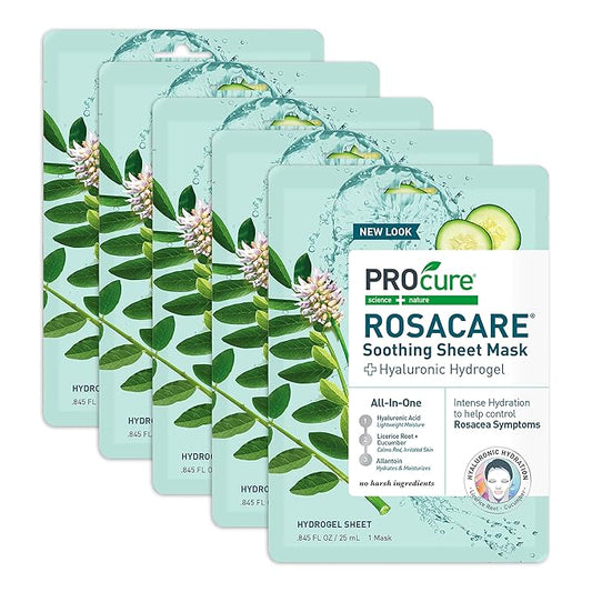 PROcure Rosacare Soothing Sheet Face Mask with Hyaluronic Hydrogel for Rosacea Symptoms, 5 Masks