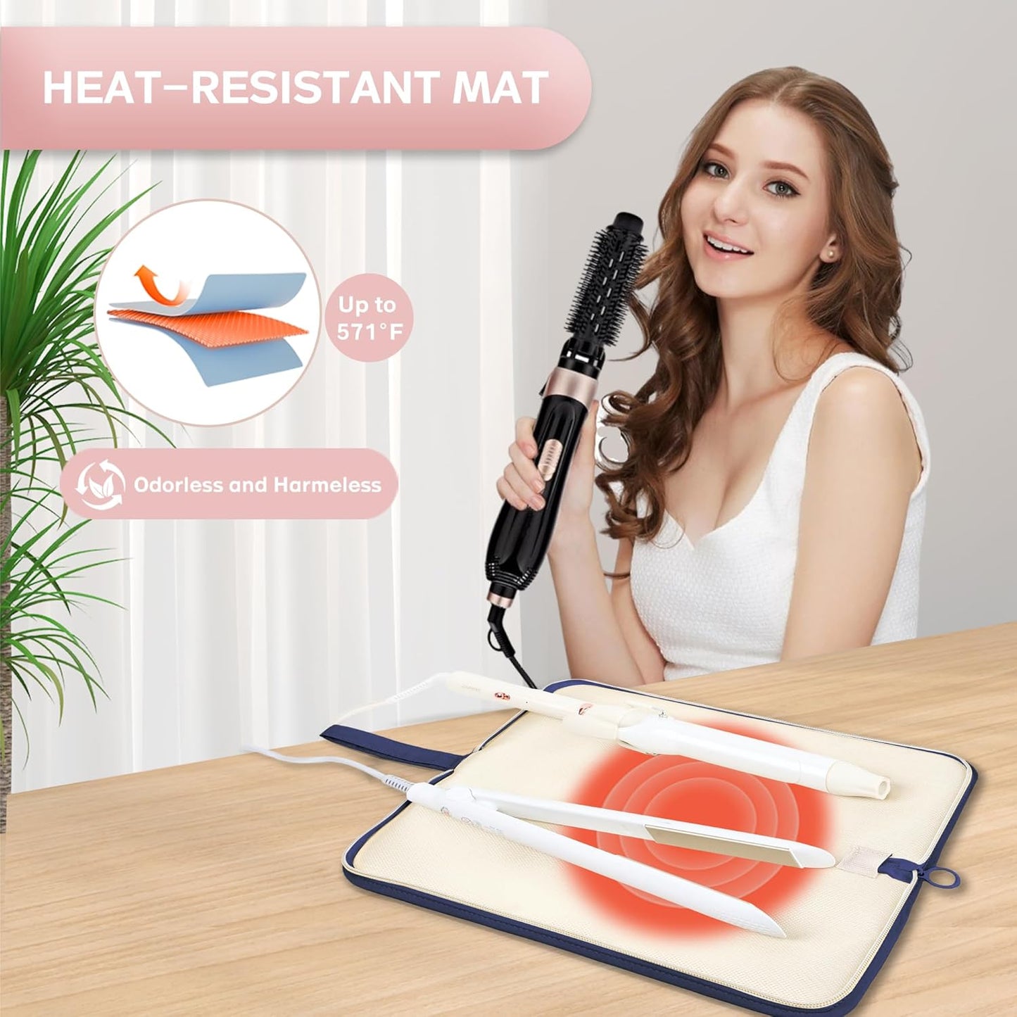 Hot Tools Organizer Heat Resistant Mat Case Hair Tools Holder Travel Bag Portable Hair Styling Tools Cover Pouch for Curling Iron,Flat Iron,Hair Straightener (Blue)