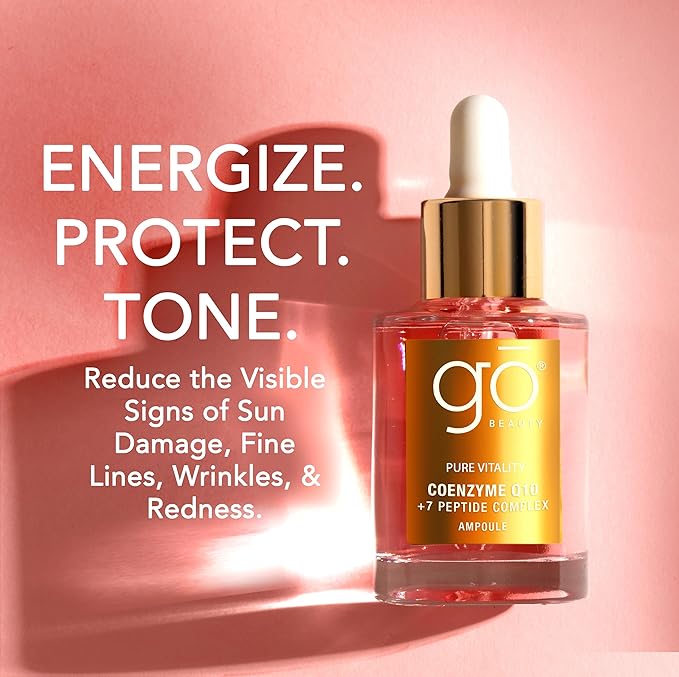 Go Beauty Longevity CoQ10, Daily Antioxidant Defense Serum - A Super Food for Skin, Boost Skin Health, Anti-Aging, Sun Damage, Sagging Skin – with 7 Peptides & Vitamin B3 – Pure Vitality, 1 fl. Oz