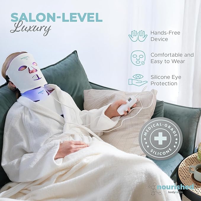 LED Face and Neck Mask with Near-Infrared - Blue, Red Light Therapy for Face - 228 LEDs - Skincare Tool for Wrinkles, Anti-Aging
