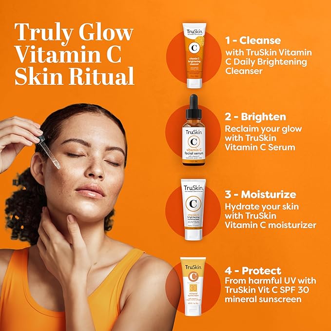 TruSkin Vitamin C Serum For Face – Anti Aging Formula with Vitamin C, Hyaluronic Acid, Vitamin E – Brightening Serum – Improve Appearance of Dark Spots, Tone, Fine Lines & Wrinkles, 1 Fl Oz