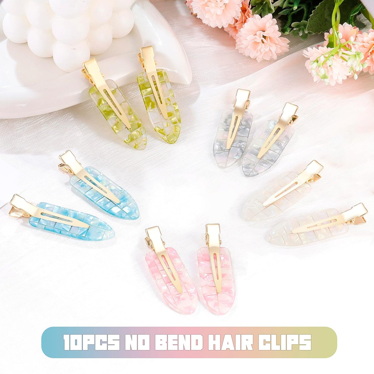 KesaPlan 10PCS No Bend Hair Clips, No Crease Hair Clips for Styling, Acrylic Resin Flat Duckbill Clips, Colorful Bang Seamless Hair Barrette for Women Girls makeup hairstyle Accessories