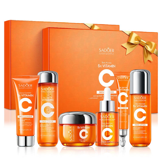Compatibility Vitamin C Skincare kit SADODER,Skin Hydration | 2x Gift Box ( 6-Piece Face Care Kit ) Includes Toner,Serum, Cleanser,Moisturizer,Eye Cream & Body Lotion,Gift,Women