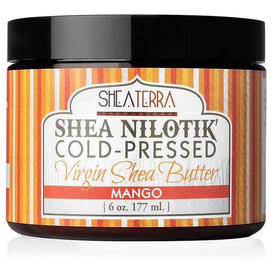 Shea Terra Organics 100% Organic Cold-Pressed Virgin Shea Butter – Mango | Natural Anti-Aging Daily Skin, Nails & Hair Cream to Soften, Protect & Hydrate Dry Skin & Reduce Stretch Mark – 6 oz