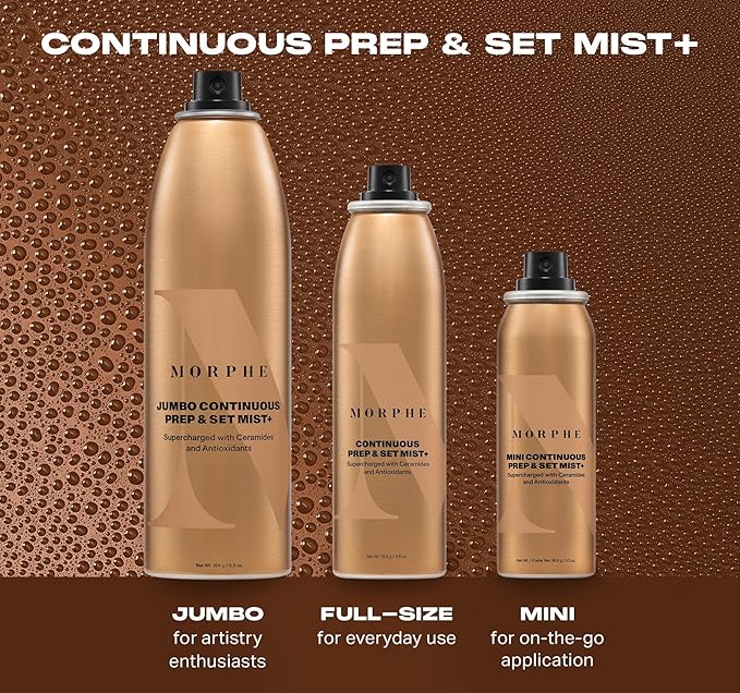 Morphe Continuous Prep & Set Face Mist - Hydrating Setting Spray for Makeup & Skin Prep - Enriched with Ceramides and Antioxidants for a Radiant Finish (2.8 oz)