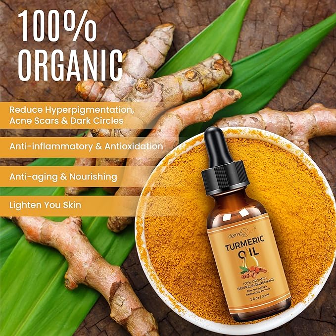 Turmeric Oil with Facial Cleanser Bundle – Organic Moisturizer for Acne, Dark Spots, Anti-Aging, & Hydration + Exfoliating Cleanser for Acne Scars & Skin Discoloration (2 FL OZ + 5 OZ)