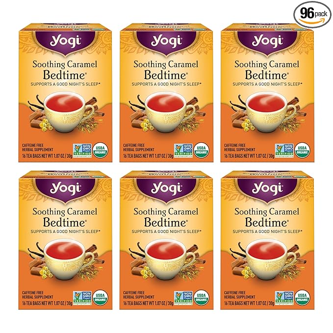 Yogi Tea Soothing Caramel Bedtime Tea - 16 Tea Bags per Pack (6 Packs) - Calming Sleep Tea - Supports Good Sleep - Includes Chamomile Flower, Rooibos Leaf, Roasted Chicory Root & More