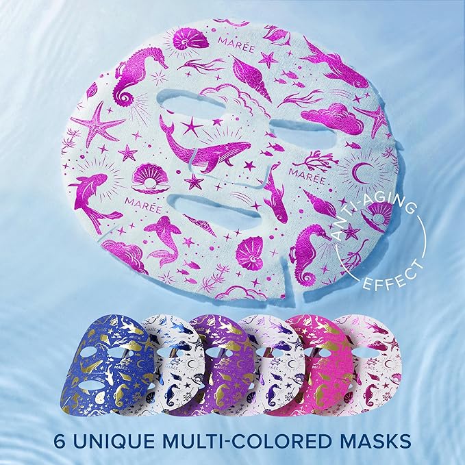 MAREE Collagen Facial Mask with Hyaluronic Acid 2 PACK - Sheet Face Masks Skincare with Green & Red Algae Extract - Hydrating Mascarillas Faciales For Women Skin Care