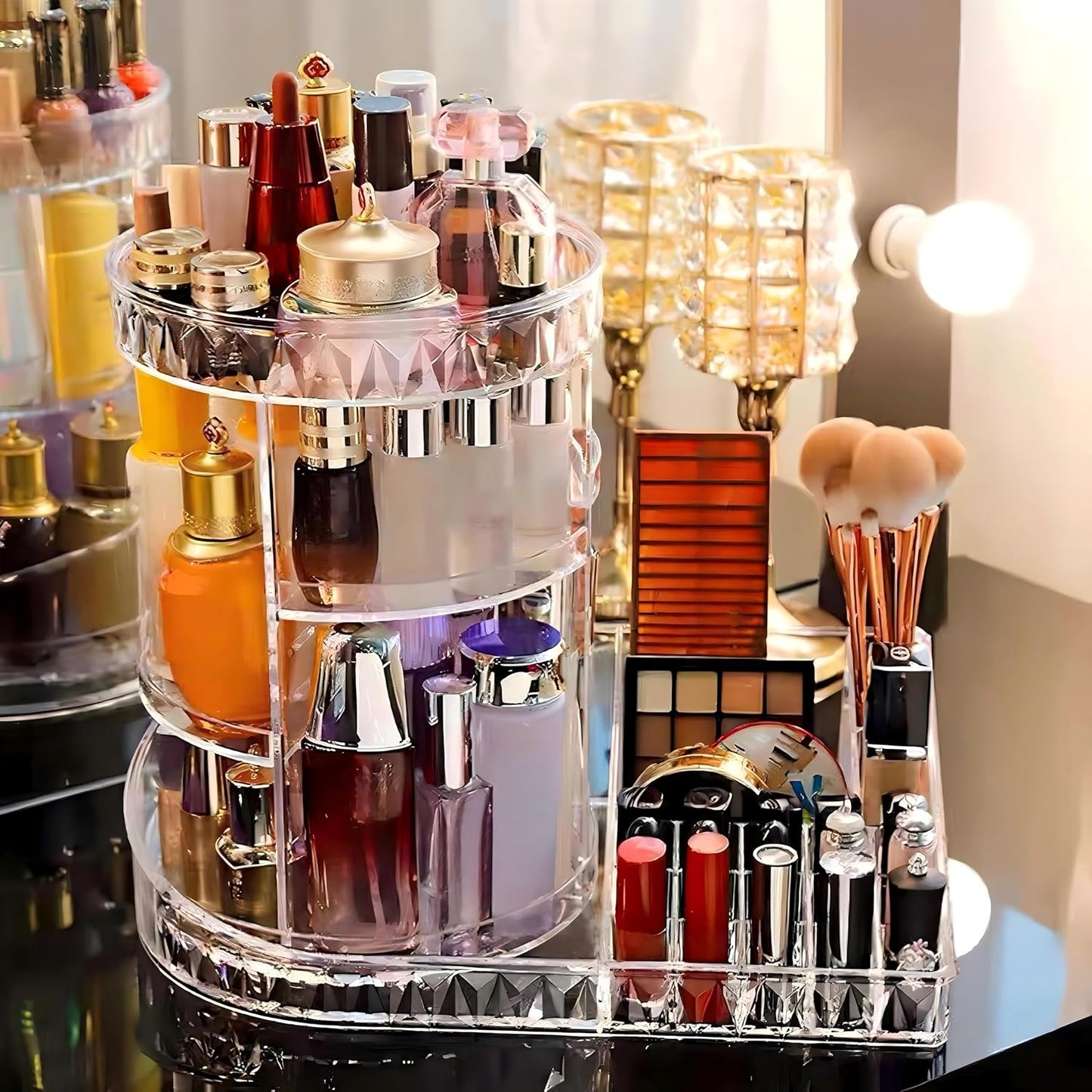 Large Capacity Rotating Acrylic 360 Degree Makeup Organizer 5 Layers Adjustable Cosmetic Storage Standr Best for Perfume Skincare Jewelry Display Dresser