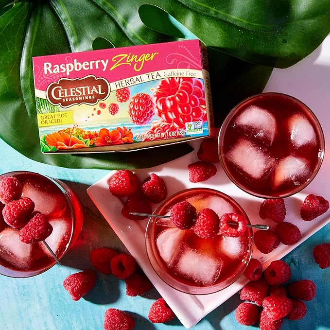 Celestial Seasonings Raspberry Zinger Herbal Tea, Caffeine Free, 20 Tea Bags Box