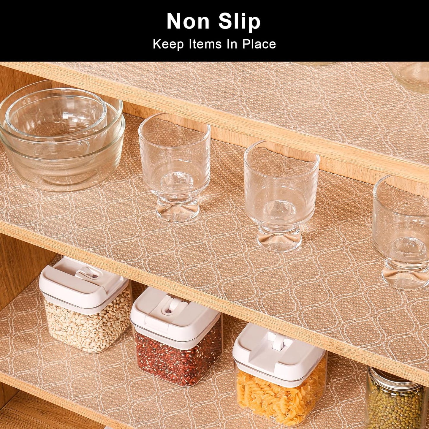 Cooyes Drawer and Shelf Liner, Non-Adhesive Shelf Liners for Kitchen Cabinets, Thick Strong Grip Mats for Desk, Shelves, Bathroom Drawers, Fridge, Cabinet Protection