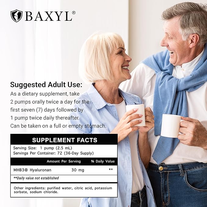 BAXYL Liquid Hyaluronic Acid Supplement - Natural Citric Acid, Potassium Sorbate Ingredients Formulated Flavorless Syrup - Provide Healthy Cartilage & Bone Formation - 3 Bottles of 6 Fl Oz