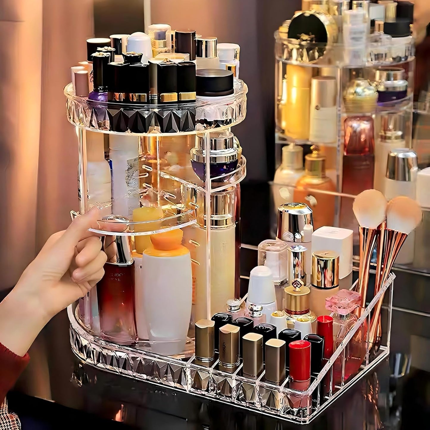 Large Capacity Rotating Acrylic 360 Degree Makeup Organizer 5 Layers Adjustable Cosmetic Storage Standr Best for Perfume Skincare Jewelry Display Dresser